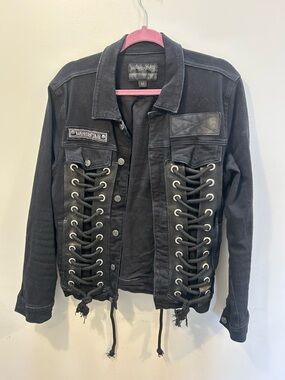 Wornstar Idolmaker Men's Medium Black Lace-Up Denim Jacket